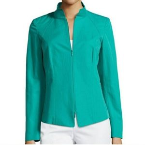Lafayette 148 NY Jacket Blazer 10 Teal zip up NWOT